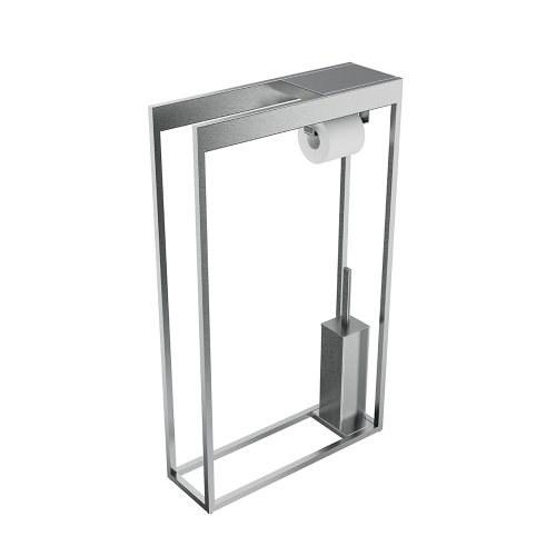 Immagine di Inda INDISSIMA piantana con portarotolo e portascopino, da appoggio, finitura acciaio inox spazzolato A88860NS