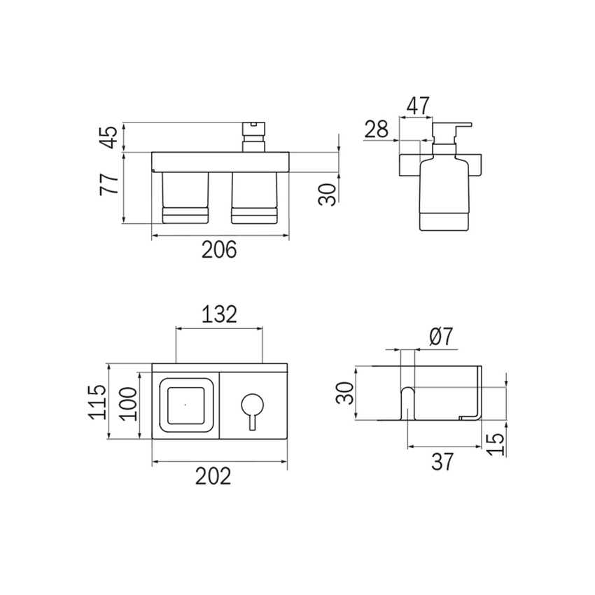 Immagine di Inda INDISSIMA_CHROME set lavabo con spandisapone e portabicchiere, a parete, finitura cromo A88K30CR21