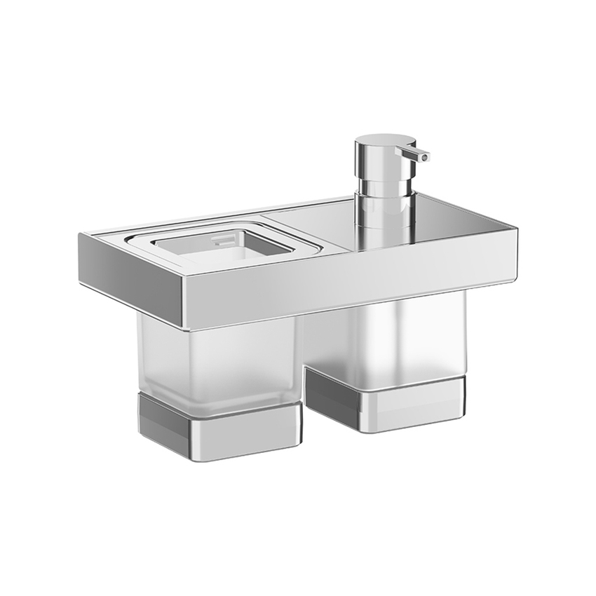 Immagine di Inda INDISSIMA_CHROME set lavabo con spandisapone e portabicchiere, a parete, finitura cromo A88K30CR21