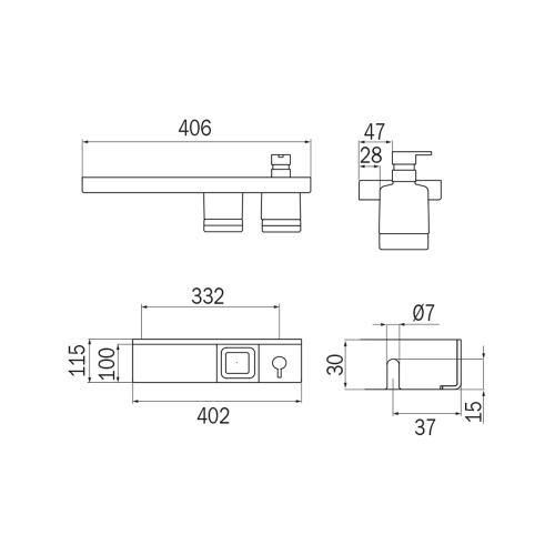 Immagine di Inda INDISSIMA_CHROME set lavabo con spandisapone, portabicchiere e mensola, a parete, finitura cromo A88K40CR21