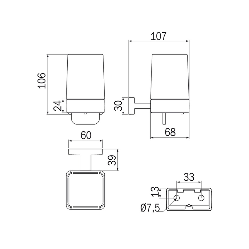 Immagine di Inda LEA spandisapone a leva a parete, con contenitore in vetro satinato, leva finitura cromo A18670CR21