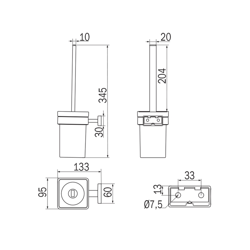 Immagine di Inda LEA portascopino da parete con bacinella in vetro satinato, scovolo colore nero A1814BNE21