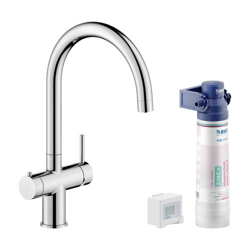 Immagine di Nobili SORGENTE FILTRA miscelatore bicomando con sistema filtrante H.39 cm, con bocca girevole, finitura cromo LV129133/3VBCR