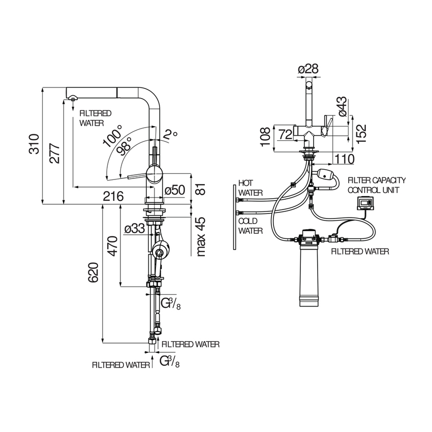 Immagine di Nobili SORGENTE FILTRA miscelatore bicomando con sistema filtrante H.31 cm, con bocca girevole e doccetta estraibile, finitura cromo LV129117/3VBCR