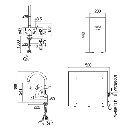 Immagine di Nobili SORGENTE FRIZZA miscelatore bicomando elettronico con sistema frigo-gasatore H.39 cm, con bocca girevole, finitura cromo LV0K133/EFRCR