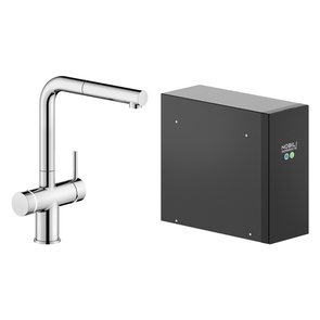 Immagine di Nobili SORGENTE FRIZZA miscelatore bicomando elettronico con sistema frigo-gasatore H.31 cm, con bocca girevole e doccetta estraibile, finitura cromo LV0K117/EFRCR