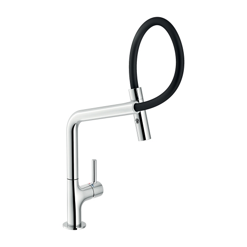 Immagine di Nobili LAMP miscelatore monocomando per lavello, con bocca girevole e doccetta a 2 getti orientabile ad aggancio magnetico, finitura cromo MP119400CR