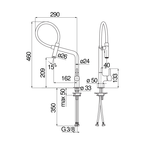 Immagine di Nobili LAMP miscelatore monocomando per lavello, con bocca girevole e doccetta a 2 getti orientabile ad aggancio magnetico, finitura cromo MP119400CR