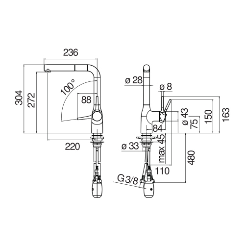 Immagine di Nobili MANIA miscelatore monocomando per lavello, con bocca girevole e doccetta monogetto estraibile, finitura cromo CU128117/1CR
