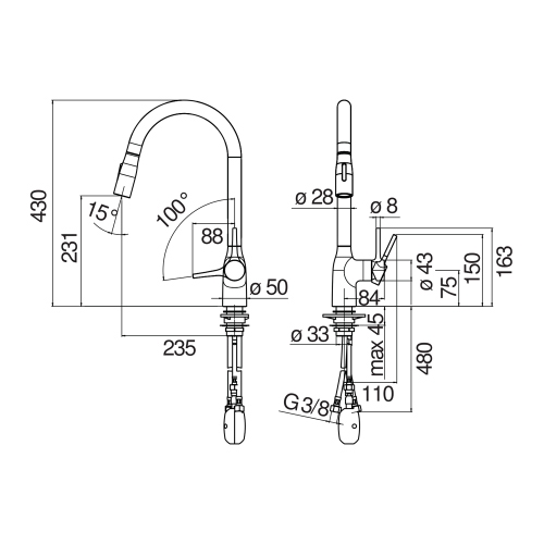 Immagine di Nobili MANIA miscelatore monocomando per lavello, con bocca girevole e doccetta 2 getti estraibile, finitura cromo CU128137CR