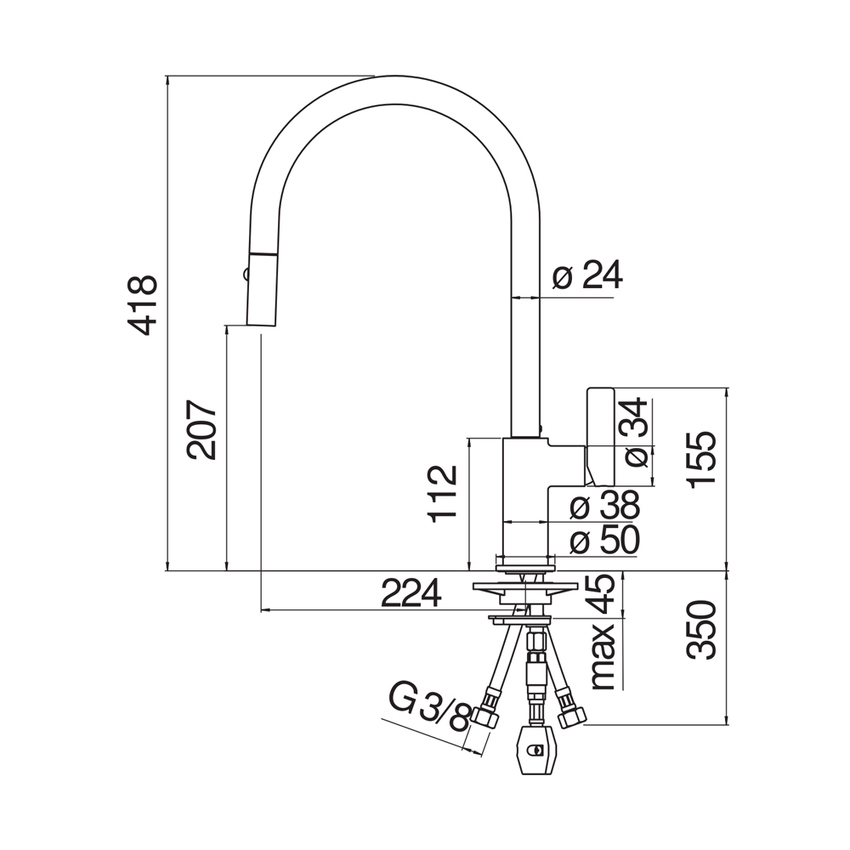 Immagine di Nobili FLAG miscelatore monocomando per lavello, con bocca girevole e doccetta a 2 getti estraibile, finitura cromo FL96137CR