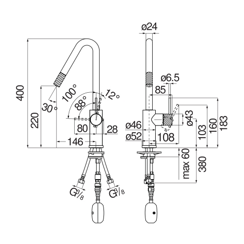 Immagine di Nobili RESPIRO miscelatore monocomando per lavello, con bocca girevole e doccetta monogetto estraibile, finitura cromo RS131117CR