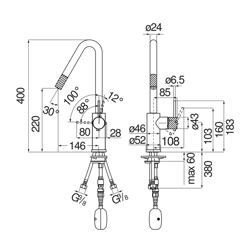 Immagine di Nobili RESPIRO miscelatore monocomando per lavello, con bocca girevole e doccetta monogetto estraibile, finitura cromo RS131117CR