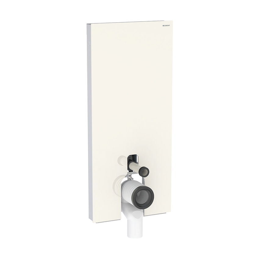 Immagine di Geberit MONOLITH modulo sanitario per WC a pavimento H.114 cm, rivestimento laterale in alluminio, rivestimento frontale colore grigio sabbia finitura vetro lucido 131.033.JL.5