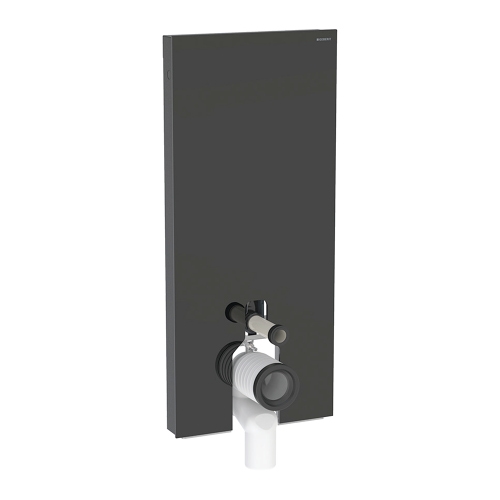 Immagine di Geberit MONOLITH PLUS modulo sanitario per WC a pavimento H.114 cm, con ComfortLight, rivestimento laterale in alluminio nero cromato, colore nero finitura vetro lucido 131.233.SJ.7
