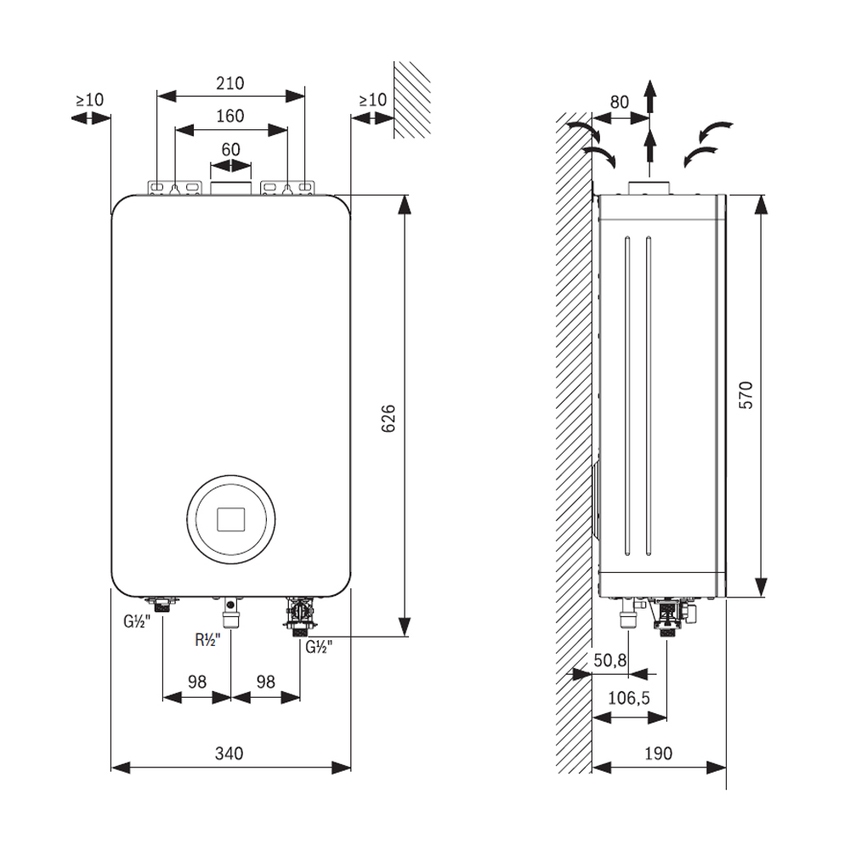 Immagine di Bosch T6600S 12 D23 Scaldabagno murale a gas istantaneo Low NOx a camera stagna e tiraggio forzato, accensione a metano, da 12 l/min 7736507155