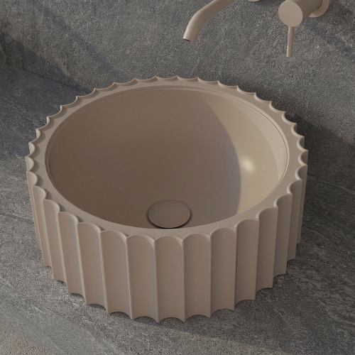 Immagine di Flaminia SETTECENTO CUT lavabo Ø 44 cm da appoggio, in ceramica, senza foro per rubinetteria e senza troppopieno, colore argilla finitura opaco SECUTARG