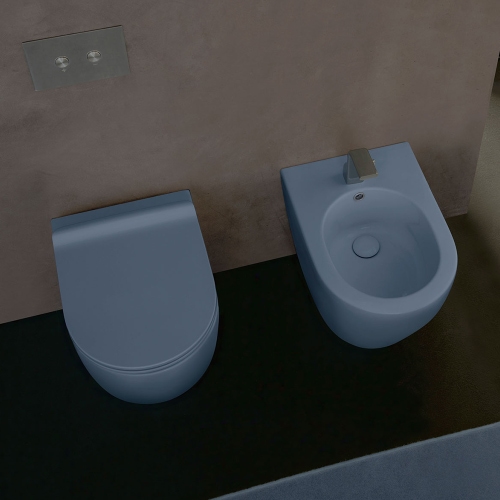 Immagine di Flaminia LINK51 set sanitari back to wall, vaso con scarico S/P, sistema gosilent® e coprivaso slim con discesa rallentata, bidet monoforo con troppopieno, colore nuvola finitura opaco LK119GNUV+LK219NUV+LKCW10NUV