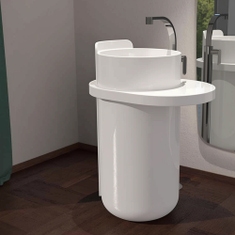 Immagine di Flaminia NORMA lavabo a colonna a centro stanza, con scarico a pavimento e piano d'appoggio, senza troppopieno e senza foro per rubinetteria, colore bianco finitura lucido NA70C