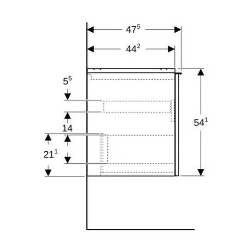Immagine di Geberit ACANTO mobile sottolavabo sospeso L.60 cm, per lavabo standard e slim, con un cassetto esterno e interno, corpo colore bianco finitura lucido, cassetti colore bianco finitura vetro lucido 503.003.01.2