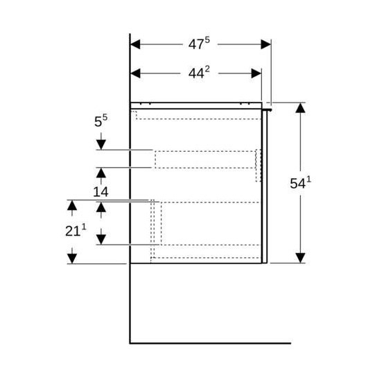 Immagine di Geberit ACANTO mobile sottolavabo sospeso L.60 cm, per lavabo standard e slim, con un cassetto esterno e interno, corpo colore lava finitura opaco, cassetti colore lava finitura vetro lucido 503.003.JK.2