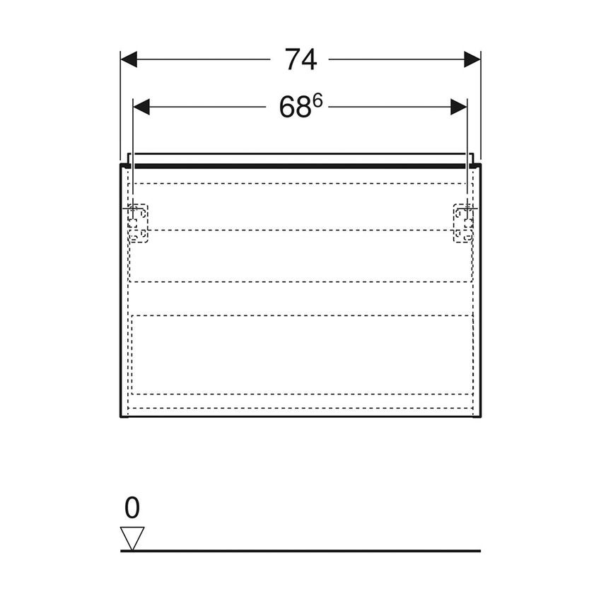Immagine di Geberit ACANTO mobile sottolavabo sospeso L.75 cm, per lavabo standard e slim, con un cassetto esterno e interno, corpo colore bianco finitura lucido, cassetti colore bianco finitura vetro lucido 503.004.01.2