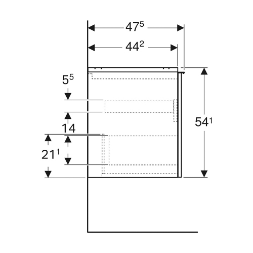 Immagine di Geberit ACANTO mobile sottolavabo sospeso L.75 cm, per lavabo standard e slim, con un cassetto esterno e interno, corpo colore lava finitura opaco, cassetti colore lava finitura vetro lucido 503.004.JK.2