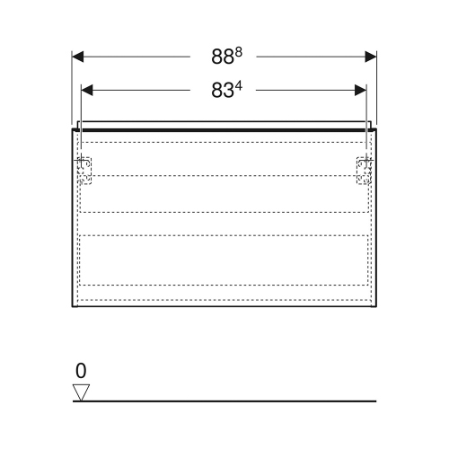 Immagine di Geberit ACANTO mobile sottolavabo sospeso L.90 cm, per lavabo standard e slim, con un cassetto esterno e interno, corpo colore bianco finitura lucido, cassetti colore bianco finitura vetro lucido 503.005.01.2