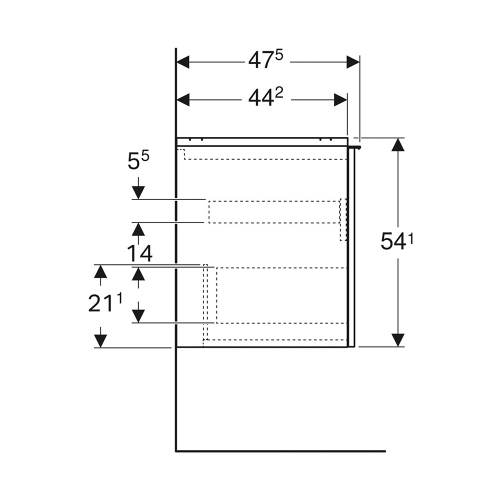 Immagine di Geberit ACANTO mobile sottolavabo sospeso L.90 cm, per lavabo standard e slim, con un cassetto esterno e interno, corpo colore lava finitura opaco, cassetti colore lava finitura vetro lucido 503.005.JK.2