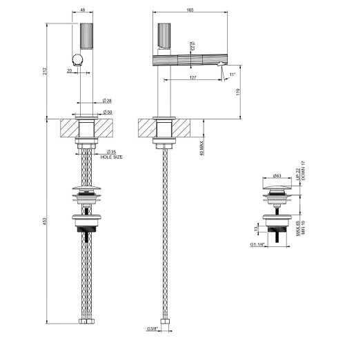Immagine di Gessi INCASTRI miscelatore lavabo H.36,2 cm, con scarico Stop&Go, con flessibili, finitura cromo 75053#031