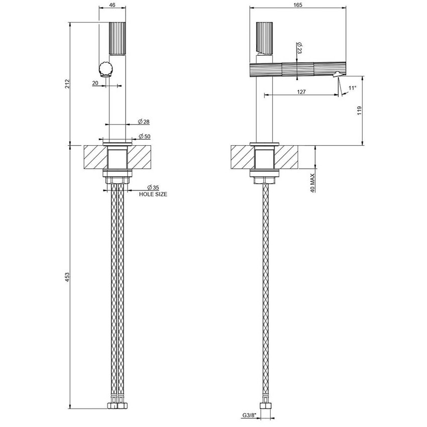 Immagine di Gessi INCASTRI miscelatore lavabo H.21,2 cm, senza scarico, con flessibili, colore nero finitura opaco 75002#299