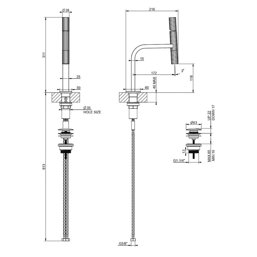 Immagine di Gessi INCASTRI miscelatore lavabo H.31,1 cm, con scarico Stop&Go, con flessibili, finitura cromo 75251#031