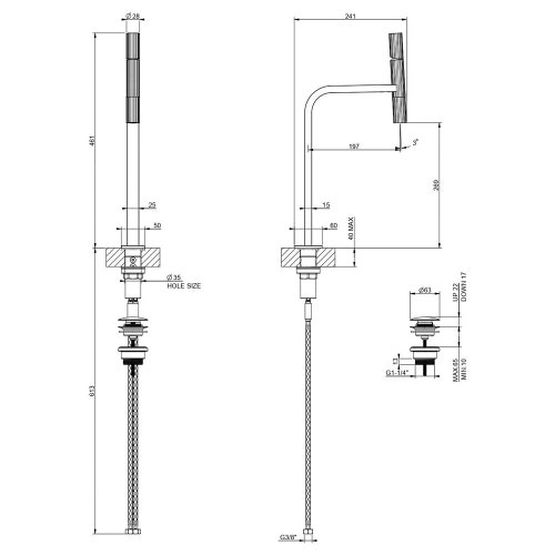 Immagine di Gessi INCASTRI miscelatore lavabo H.46,1 cm, con scarico Stop&Go, con flessibili, finitura cromo 75253#031