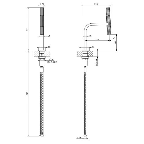 Immagine di Gessi INCASTRI miscelatore lavabo H.31,1 cm, senza scarico, con flessibili, colore nero finitura opaco 75202#299