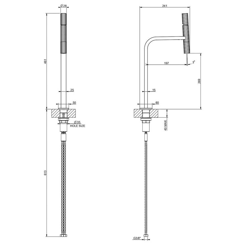 Immagine di Gessi INCASTRI miscelatore lavabo H.46,1 cm, senza scarico, con flessibili, colore nero finitura opaco 75204#299
