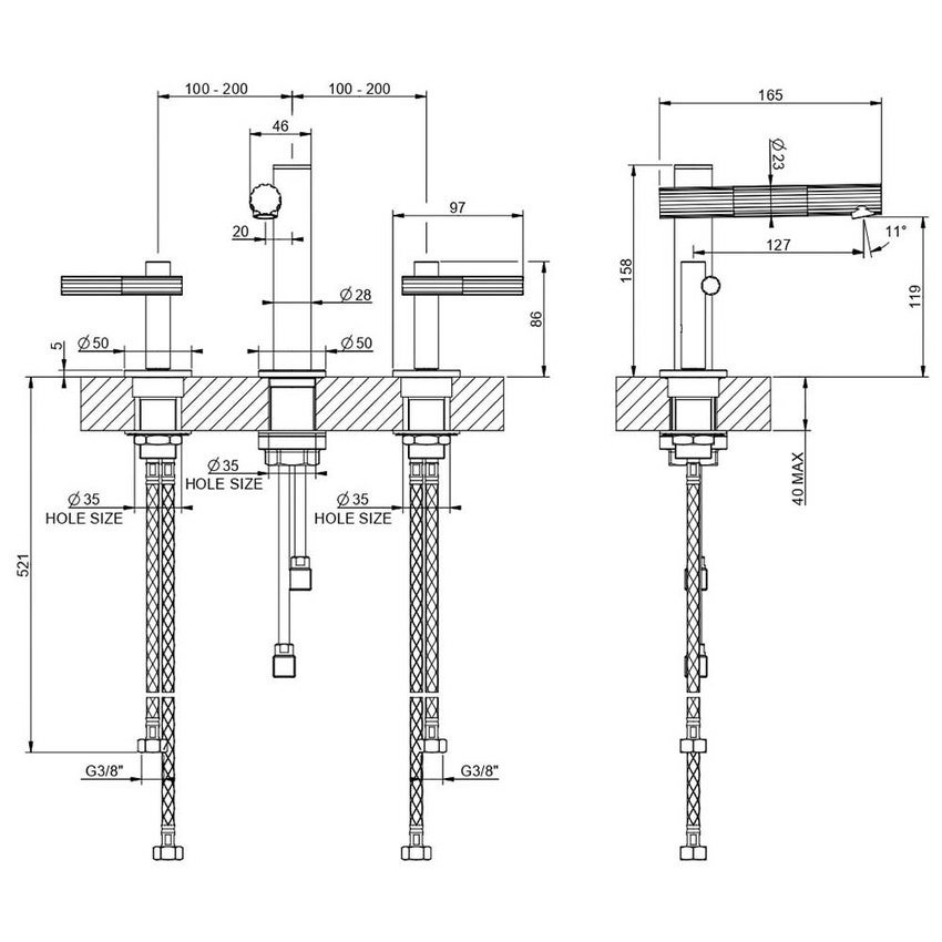 Immagine di Gessi INCASTRI gruppo lavabo H.15,8 cm, senza scarico, con flessibili, finitura cromo 75014#031
