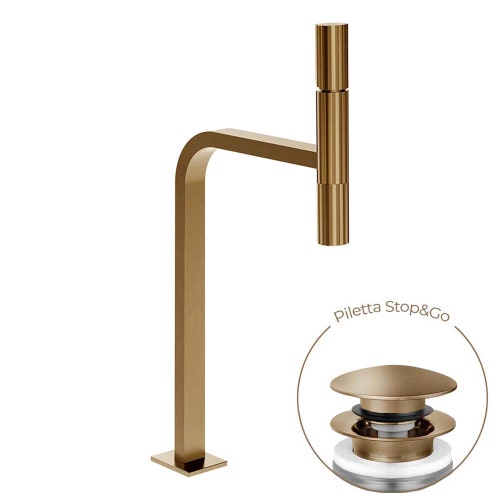 Immagine di Gessi INCASTRI miscelatore lavabo H.46,1 cm, con scarico Stop&Go, con flessibili, finitura warm bronze brushed PVD 75253#726