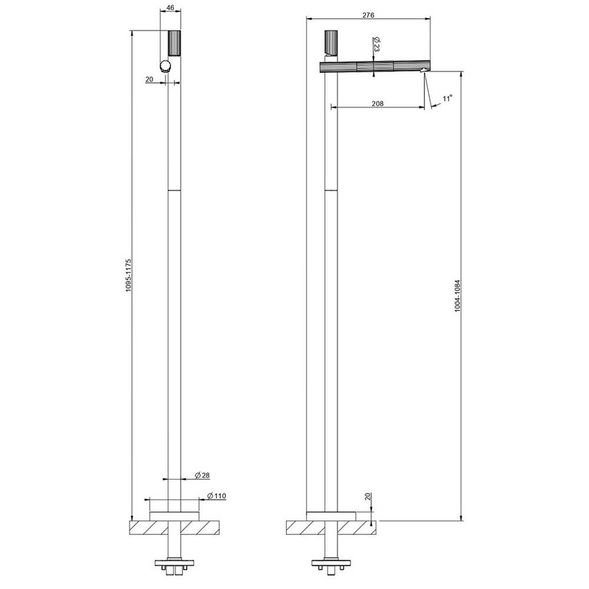 Immagine di Gessi INCASTRI miscelatore lavabo da terra,  colore nero finitura opaco 75095#299