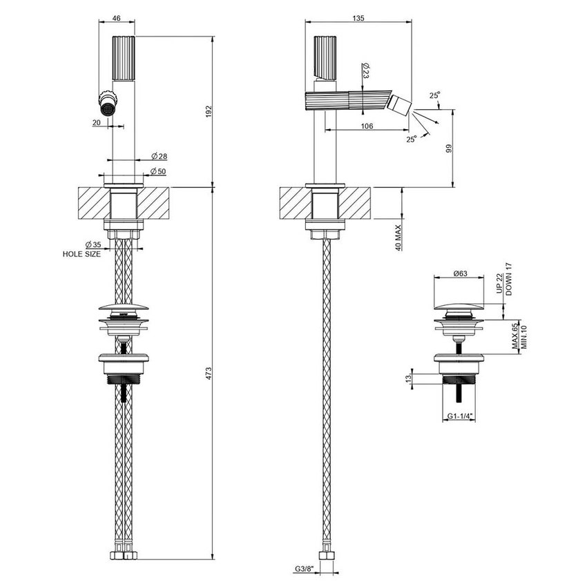 Immagine di Gessi INCASTRI miscelatore bidet, con scarico Stop&Go e flessibili di collegamento, finitura cromo 75067#031