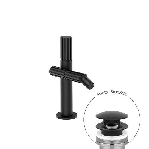 Immagine di Gessi INCASTRI miscelatore bidet, con scarico Stop&Go e flessibili di collegamento, colore nero finitura opaco 75067#299