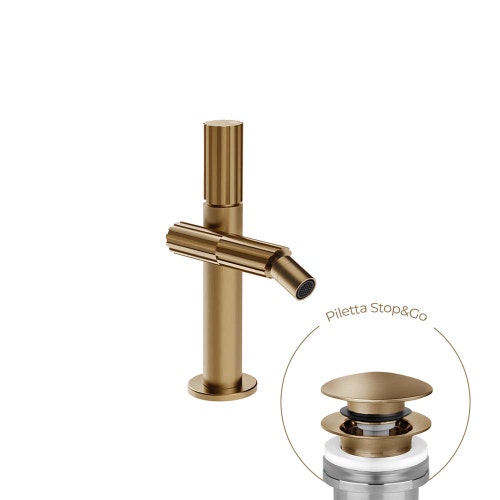 Immagine di Gessi INCASTRI miscelatore bidet, con scarico Stop&Go e flessibili di collegamento, finitura warm bronze brushed PVD 75067#726