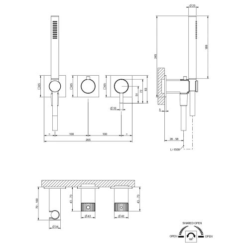 Immagine di Gessi INCASTRI miscelatore doccia a due vie, miscelazione meccanica, con doccetta, finitura cromo 75036#031