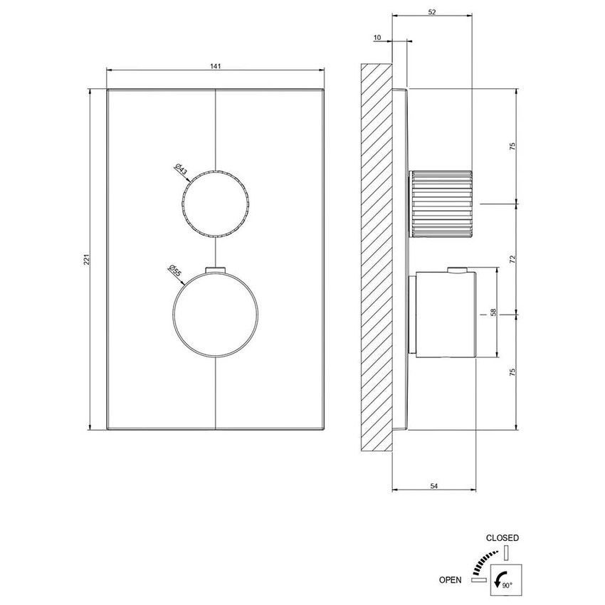 Immagine di Gessi INCASTRI miscelatore doccia a parete a una via, miscelazione termostatica, finitura cromo 75133#031