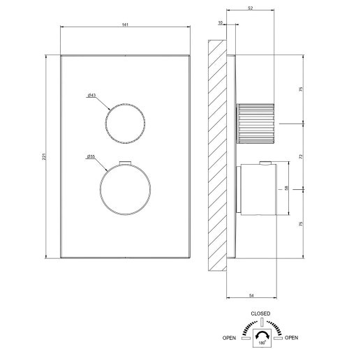 Immagine di Gessi INCASTRI miscelatore doccia a parete a due vie, miscelazione termostatica, finitura cromo 75135#031