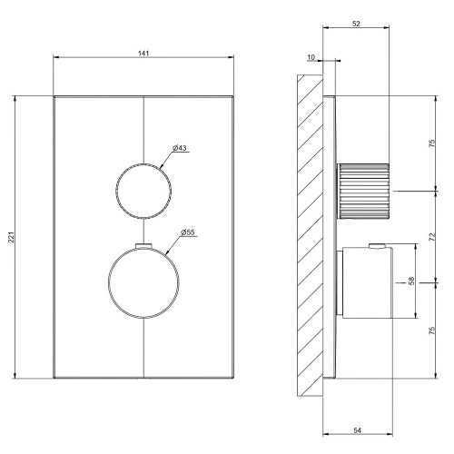 Immagine di Gessi INCASTRI miscelatore doccia a parete a tre vie, miscelazione termostatica, finitura cromo 75137#031