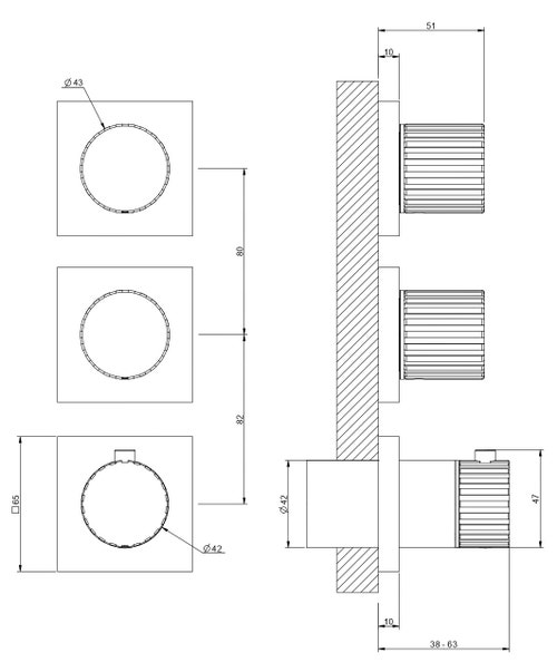 Immagine di Gessi INCASTRI miscelatore doccia a parete a due vie, miscelazione termostatica, finitura cromo 75334#031