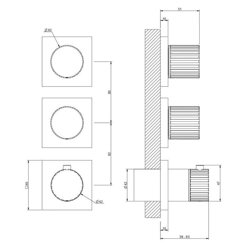 Immagine di Gessi INCASTRI miscelatore doccia a parete a due vie, miscelazione termostatica, finitura cromo 75334#031