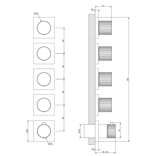 Immagine di Gessi INCASTRI miscelatore doccia a parete a quattro vie, miscelazione termostatica, finitura cromo 75338#031