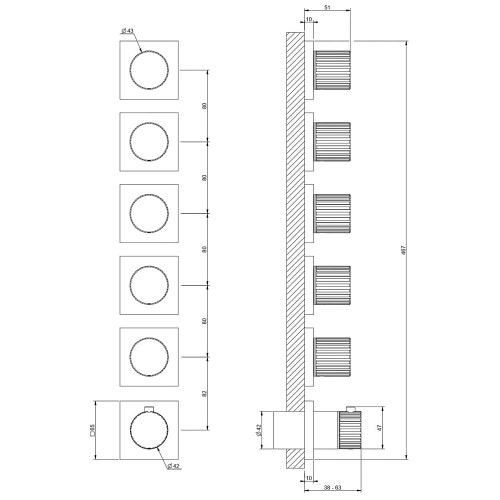 Immagine di Gessi INCASTRI miscelatore doccia a parete a cinque vie, miscelazione termostatica, finitura cromo 75340#031