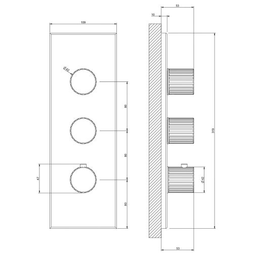 Immagine di Gessi INCASTRI miscelatore termostatico alta portata a parete 2 uscite indipendenti, finitura cromo 75314#031
